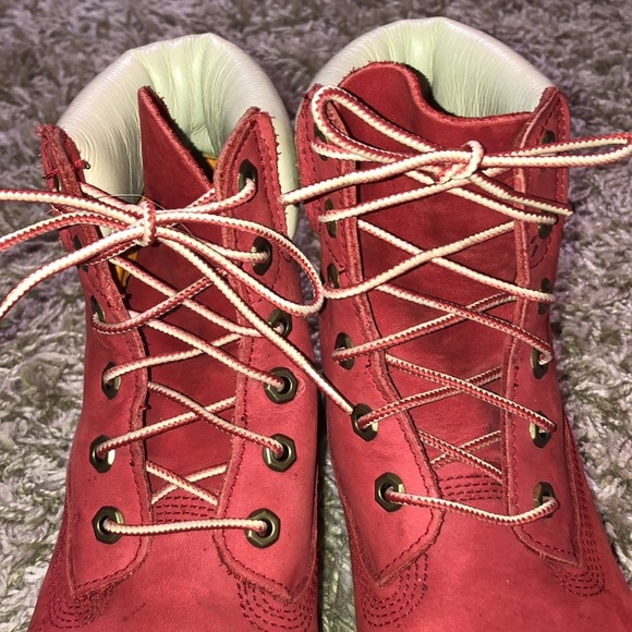 TIMBERLAND PREMIUM 6-INCH WATERPROOF BOOTS red/white genuine leather size 8M​​ - Picture 4 of 11